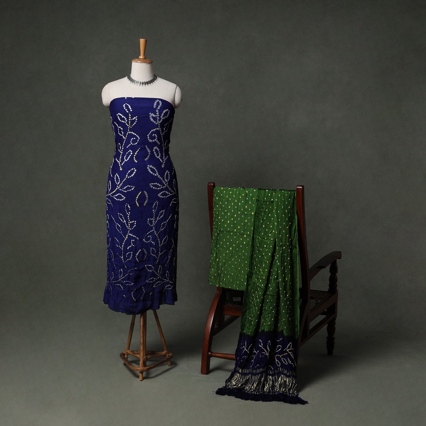 Kutch Bandhani Tie-Dye Modal Silk Unstitched Dress Material Suit Set 19