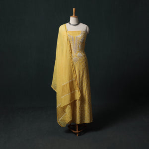 Mul Chanderi Semi Stitched Heavy Hand Embroidered Beadwork 2pc Anarkali Chikankari Kurta Set 02