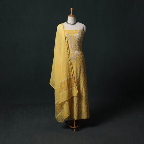 Mul Chanderi Semi Stitched Heavy Hand Embroidered Beadwork 2pc Anarkali Chikankari Kurta Set 02