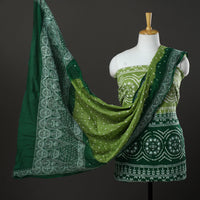 Green - 3pc Kutch Tie-Dye Satin Cotton Bandhni Dress Material 33