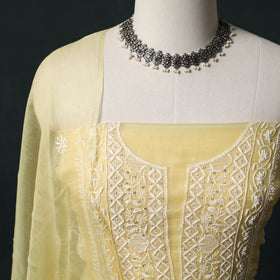 Pure Organza Silk Unstitched Heavy Hand Embroidered Beadwork 2pc Chikankari Kurta Set 03