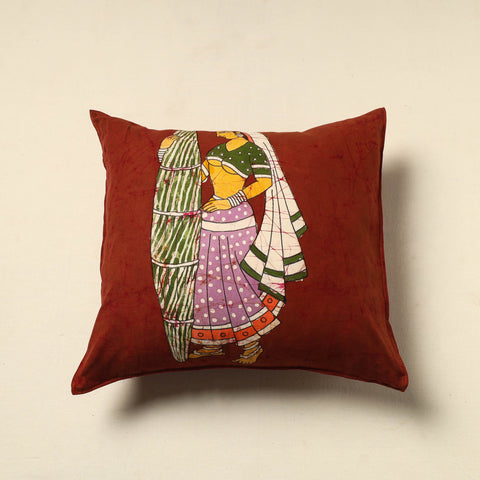 Buy Orange Pure Cotton Hand Batik Cushion Cover
