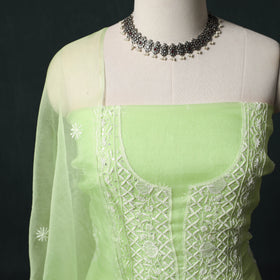 Pure Organza Silk Unstitched Heavy Hand Embroidered Beadwork 2pc Chikankari Kurta Set 04