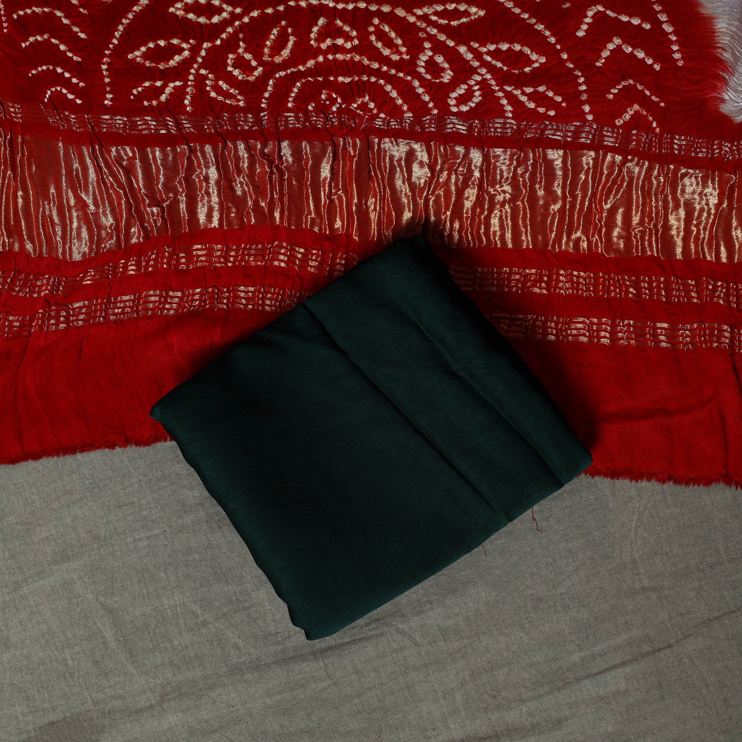 Kutch Bandhani Tie-Dye Modal Silk Unstitched Dress Material Suit Set 22