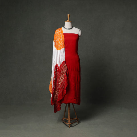 Kutch Bandhani Tie-Dye Modal Silk Unstitched Dress Material Suit Set 22
