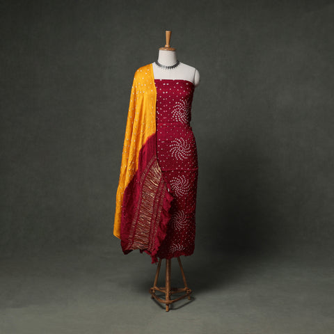 Kutch Bandhani Tie-Dye Modal Silk Unstitched Dress Material Suit Set 23