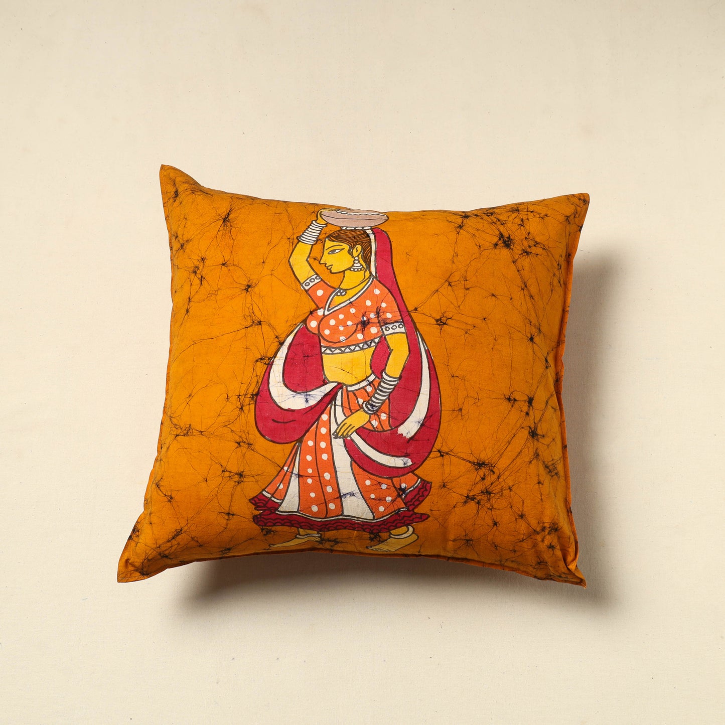 Orange - Pure Cotton Hand Batik Cushion Cover (18 x 18 in) 47