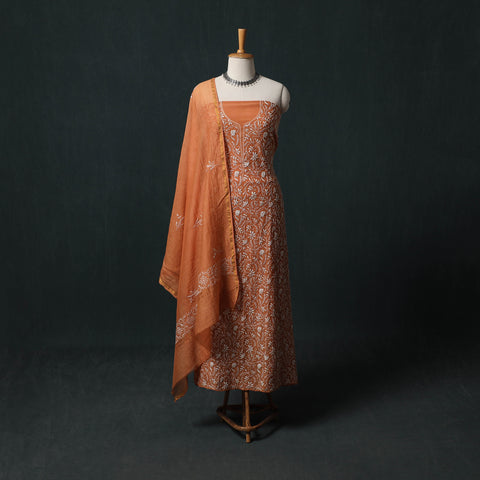 Mul Chanderi Semi Stitched Heavy Hand Embroidered 2pc Chikankari Kurta Set 05