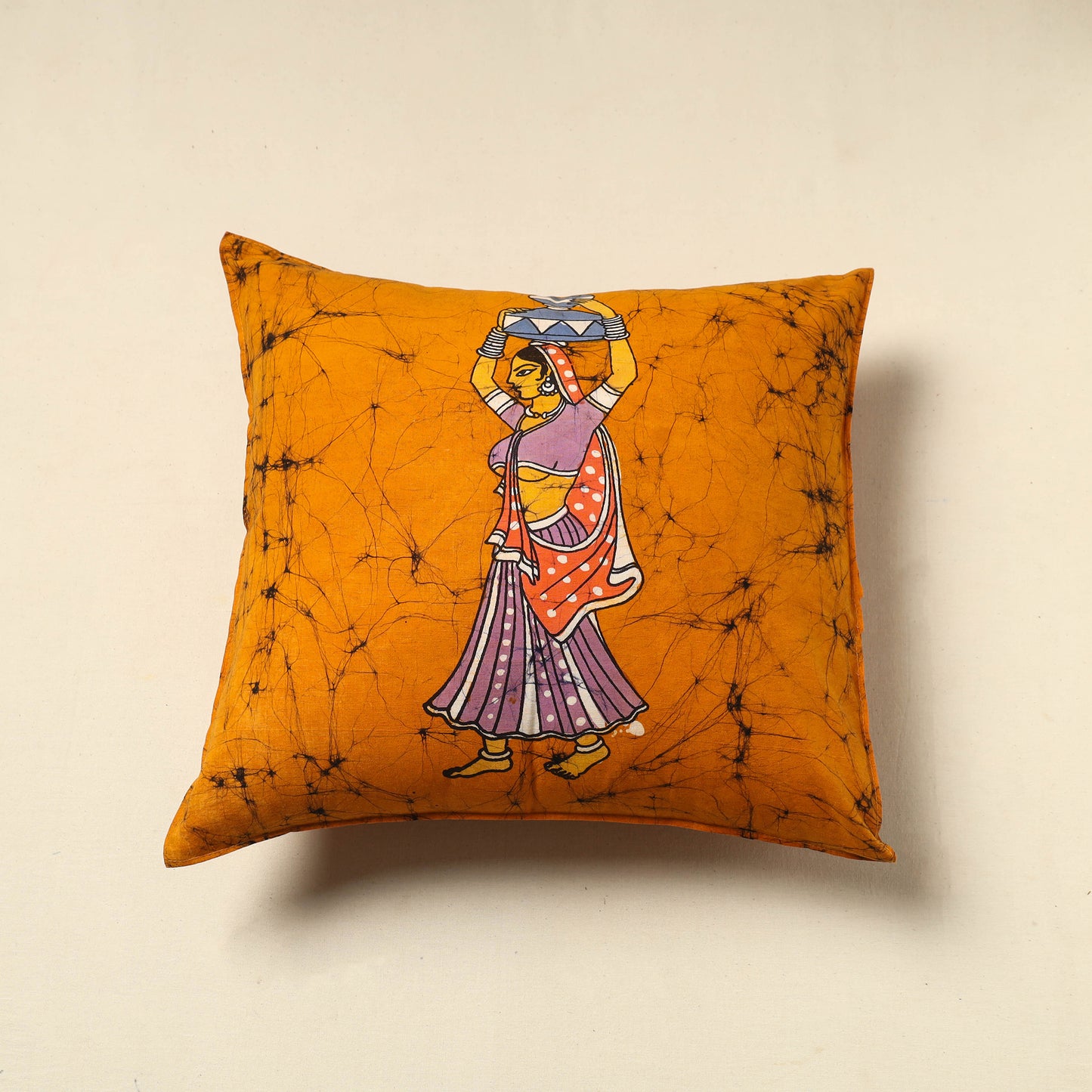 Orange - Pure Cotton Hand Batik Cushion Cover (18 x 18 in) 49