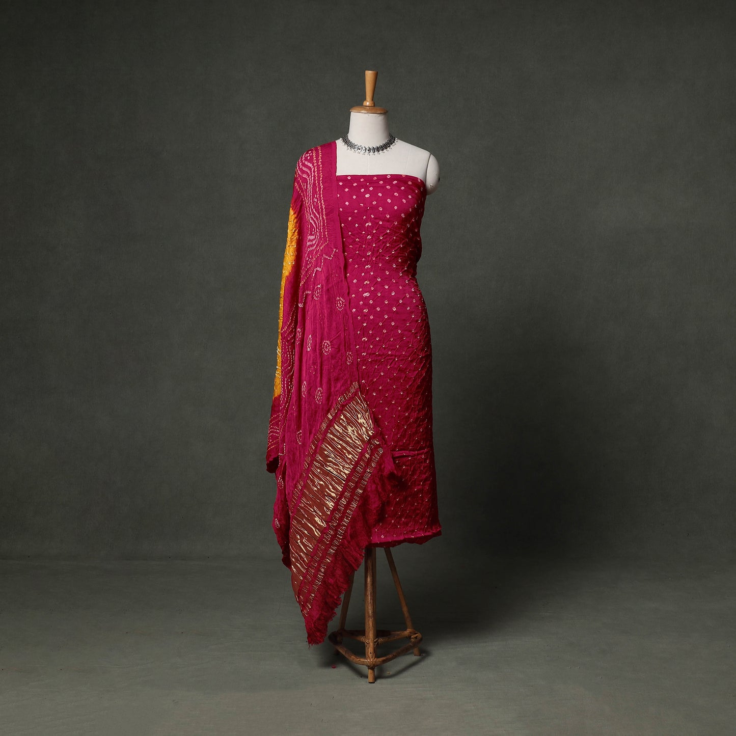 Kutch Bandhani Tie-Dye Modal Silk Unstitched Dress Material Suit Set 26