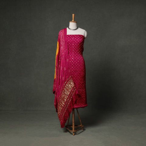 Kutch Bandhani Tie-Dye Modal Silk Unstitched Dress Material Suit Set 26