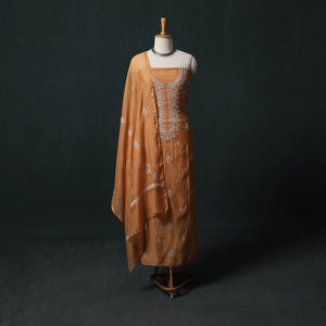 Mul Chanderi Semi Stitched Hand Embroidered 2pc Chikankari Kurta Set 07