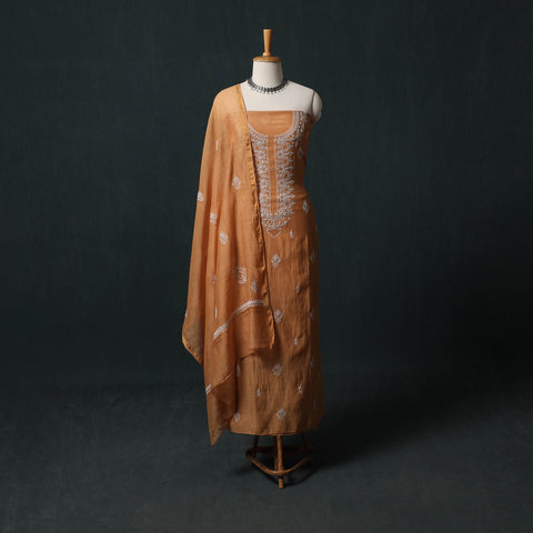 Mul Chanderi Semi Stitched Hand Embroidered 2pc Chikankari Kurta Set 07