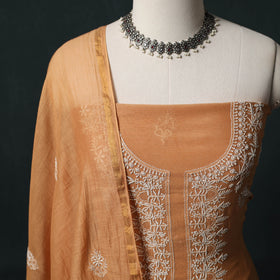 Mul Chanderi Semi Stitched Hand Embroidered 2pc Chikankari Kurta Set 07