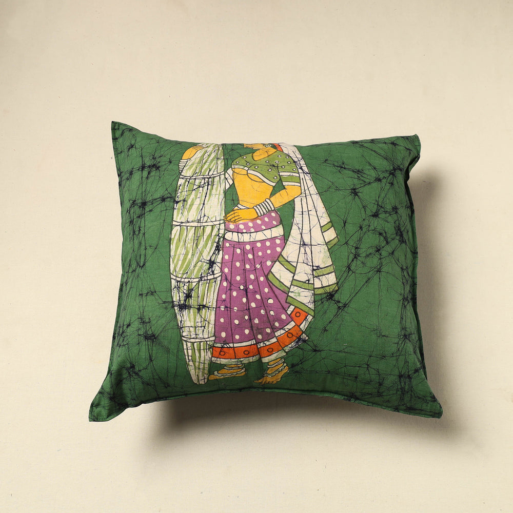 Green - Pure Cotton Hand Batik Cushion Cover (18 x 18 in) 54