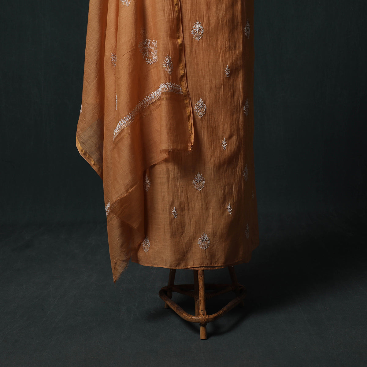 Mul Chanderi Semi Stitched Hand Embroidered 2pc Chikankari Kurta Set 07