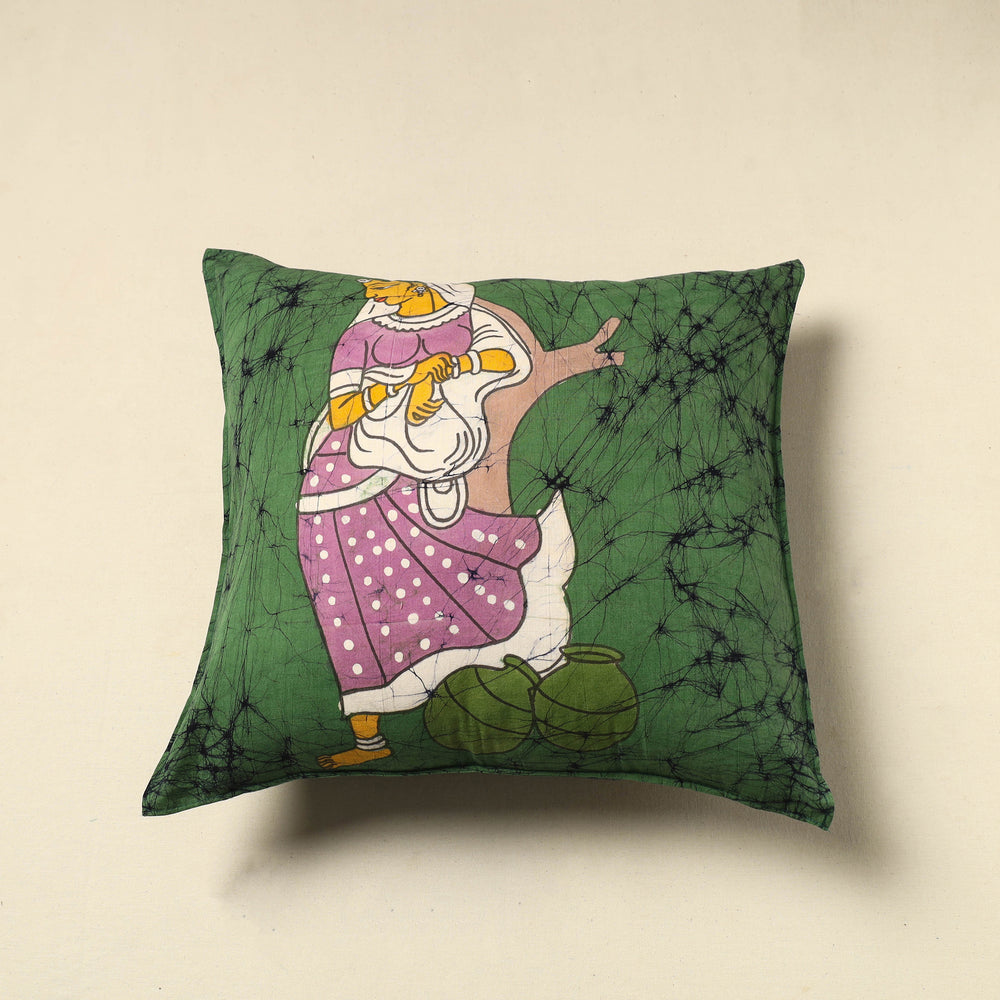 Green - Pure Cotton Hand Batik Cushion Cover (18 x 18 in) 55