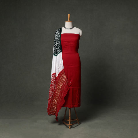 Kutch Bandhani Tie-Dye Modal Silk Unstitched Dress Material Suit Set 27