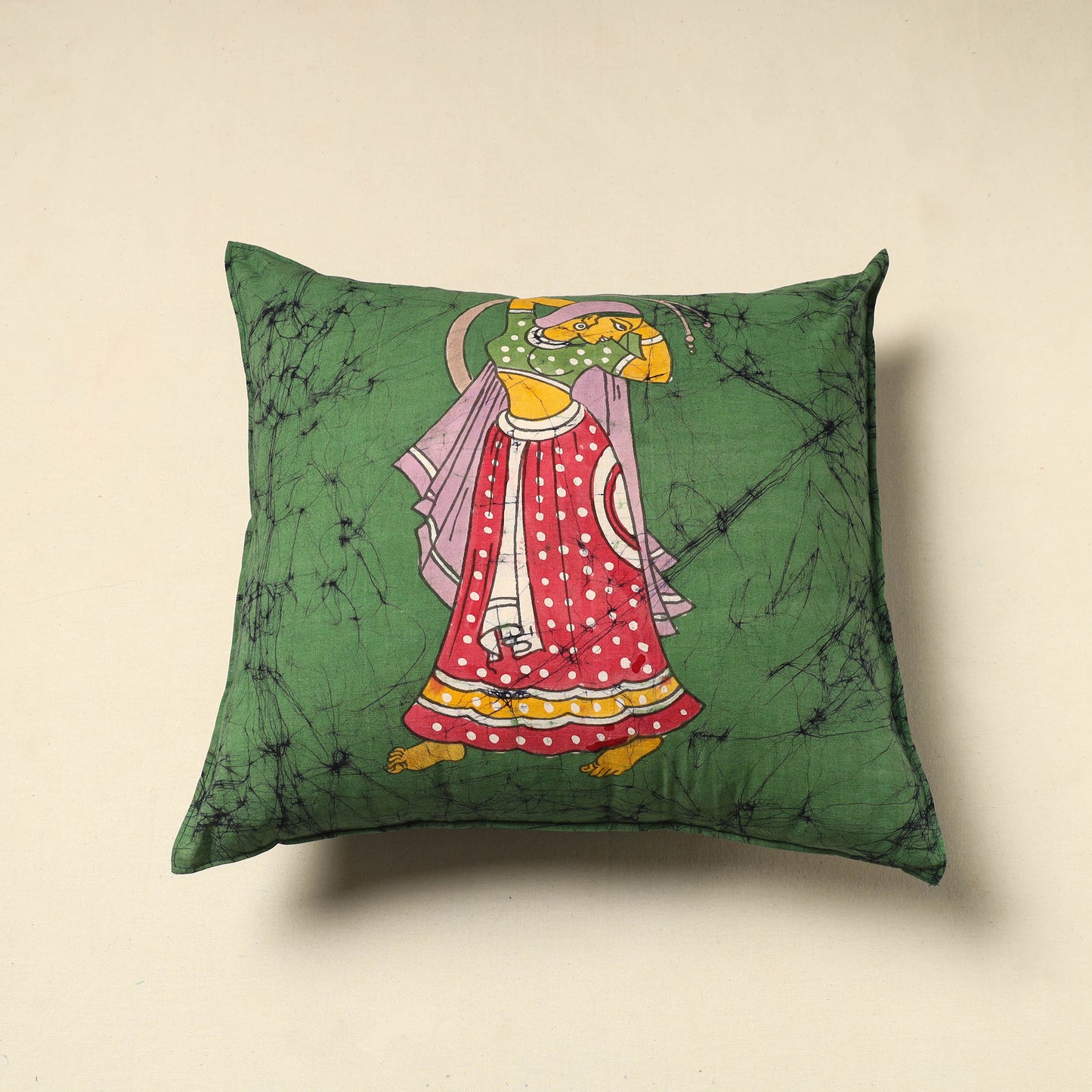 Green - Pure Cotton Hand Batik Cushion Cover (18 x 18 in) 57