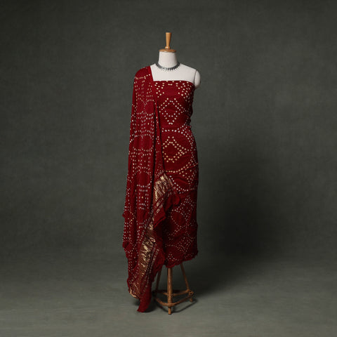Kutch Bandhani Tie-Dye Modal Silk Unstitched Dress Material Suit Set 28