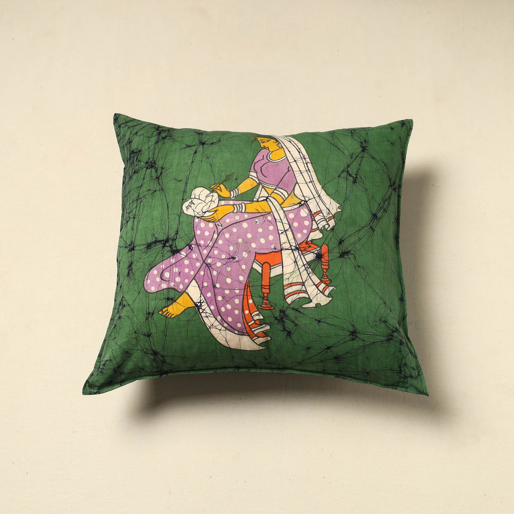 Green - Pure Cotton Hand Batik Cushion Cover (18 x 18 in) 58