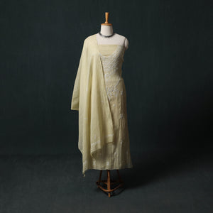 Mul Chanderi Semi Stitched Hand Embroidered 2pc Chikankari Kurta Set 06