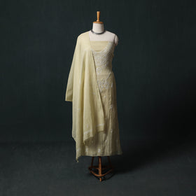 Mul Chanderi Semi Stitched Hand Embroidered 2pc Chikankari Kurta Set 06