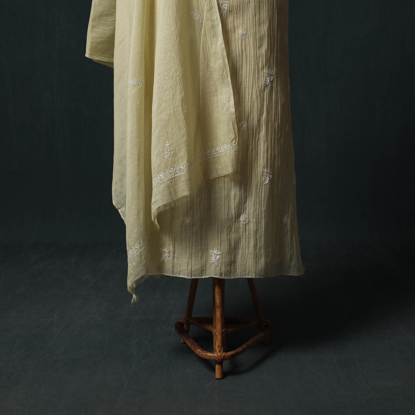 Mul Chanderi Semi Stitched Hand Embroidered 2pc Chikankari Kurta Set 06