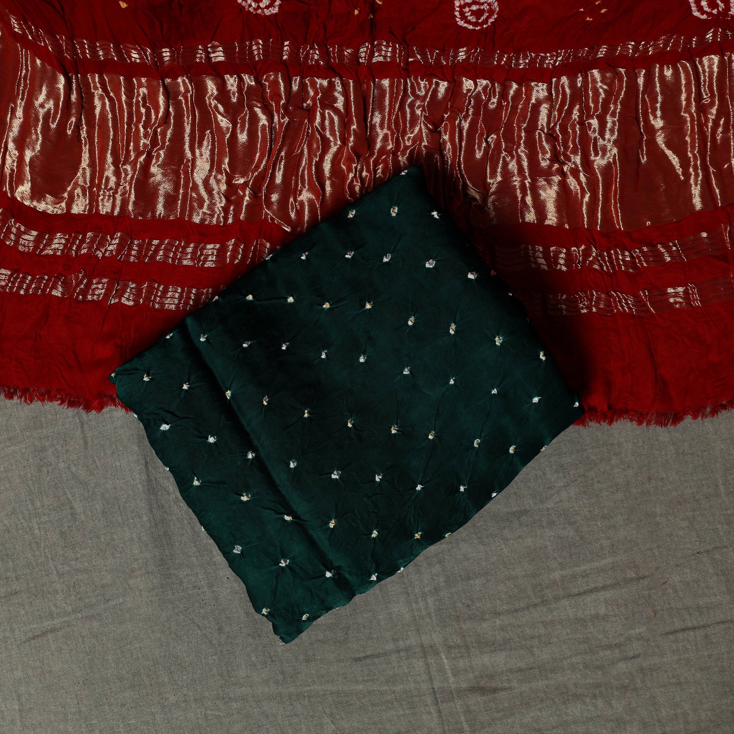 Kutch Bandhani Tie-Dye Modal Silk Unstitched Dress Material Suit Set 31