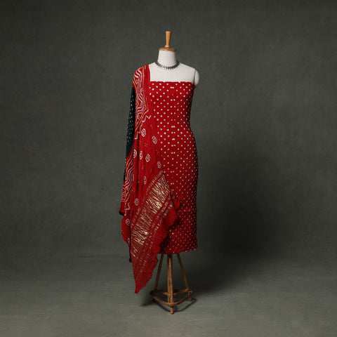 Kutch Bandhani Tie-Dye Modal Silk Unstitched Dress Material Suit Set 31
