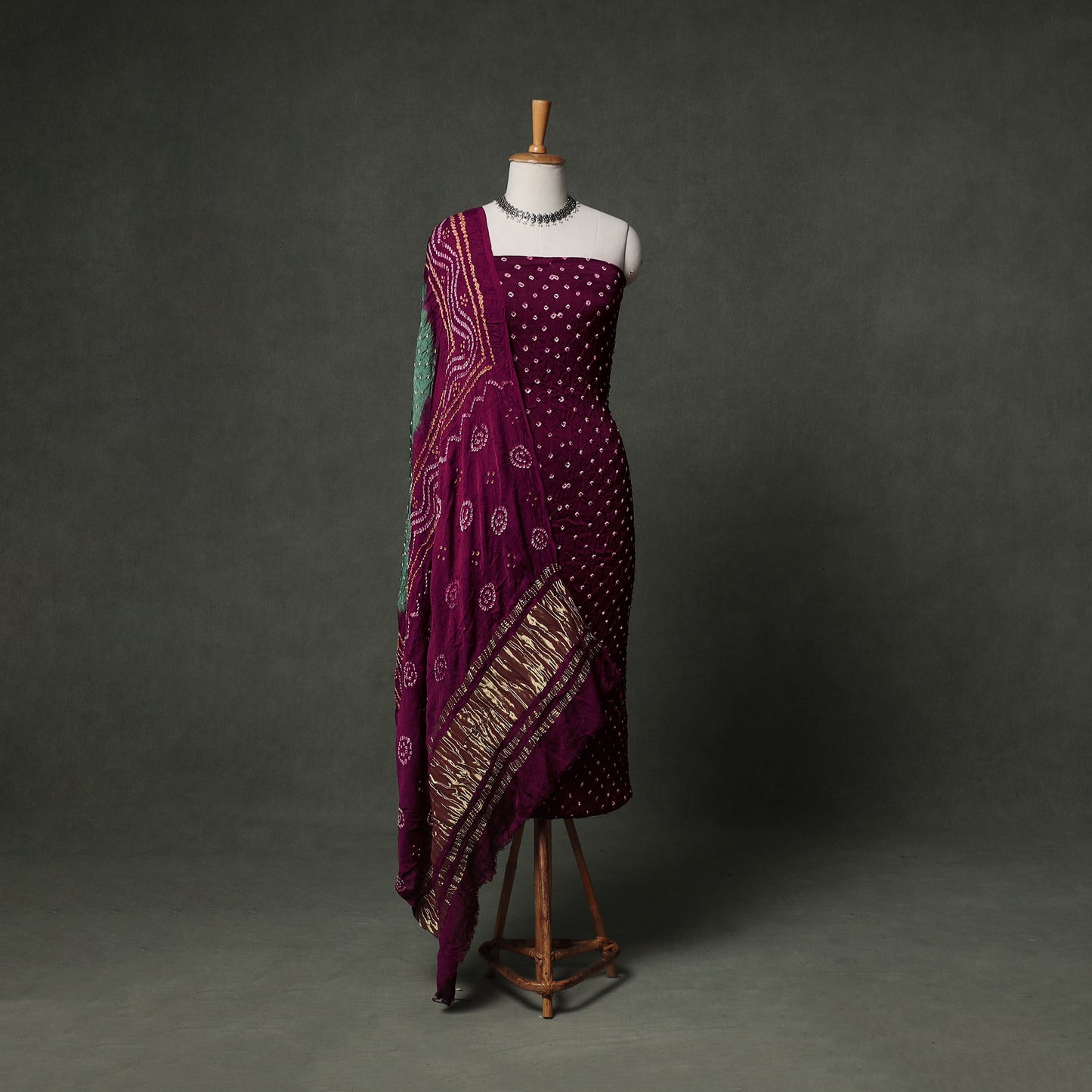 Kutch Bandhani Tie-Dye Modal Silk Unstitched Dress Material Suit Set 32