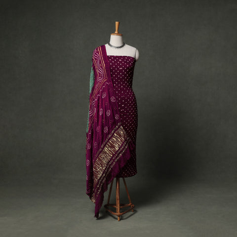 Kutch Bandhani Tie-Dye Modal Silk Unstitched Dress Material Suit Set 32