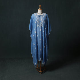Mul Chanderi Chikankari Hand Embroidered Beadwork Semi Stitched Kaftan (Long) 12