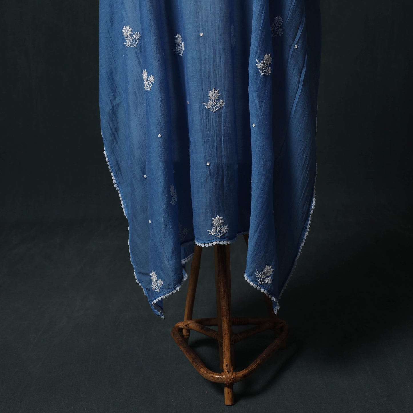 Mul Chanderi Chikankari Hand Embroidered Beadwork Semi Stitched Kaftan (Long) 12
