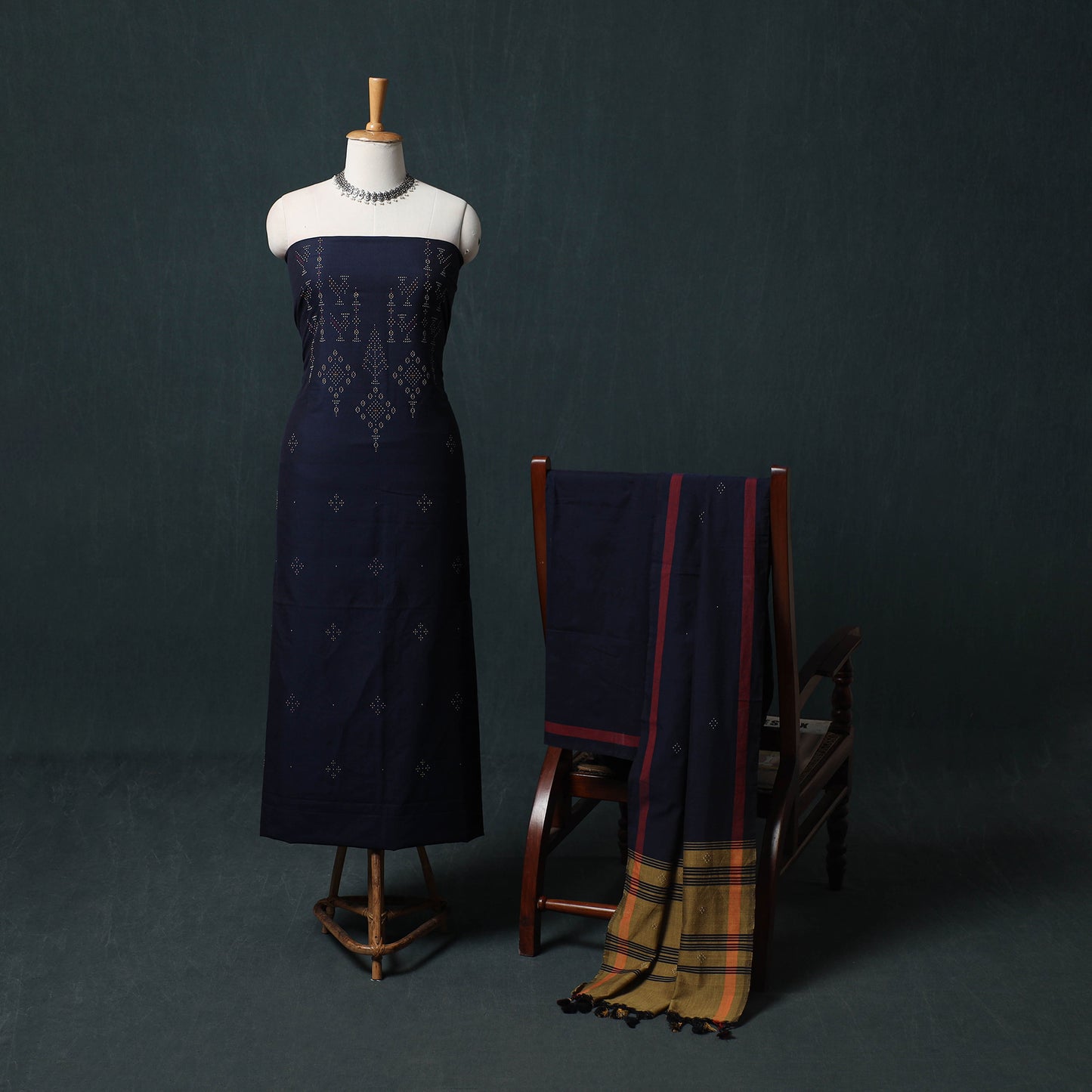Handwoven Tangaliya Cotton 3pc Unstitched Dress Material Suit Set 01