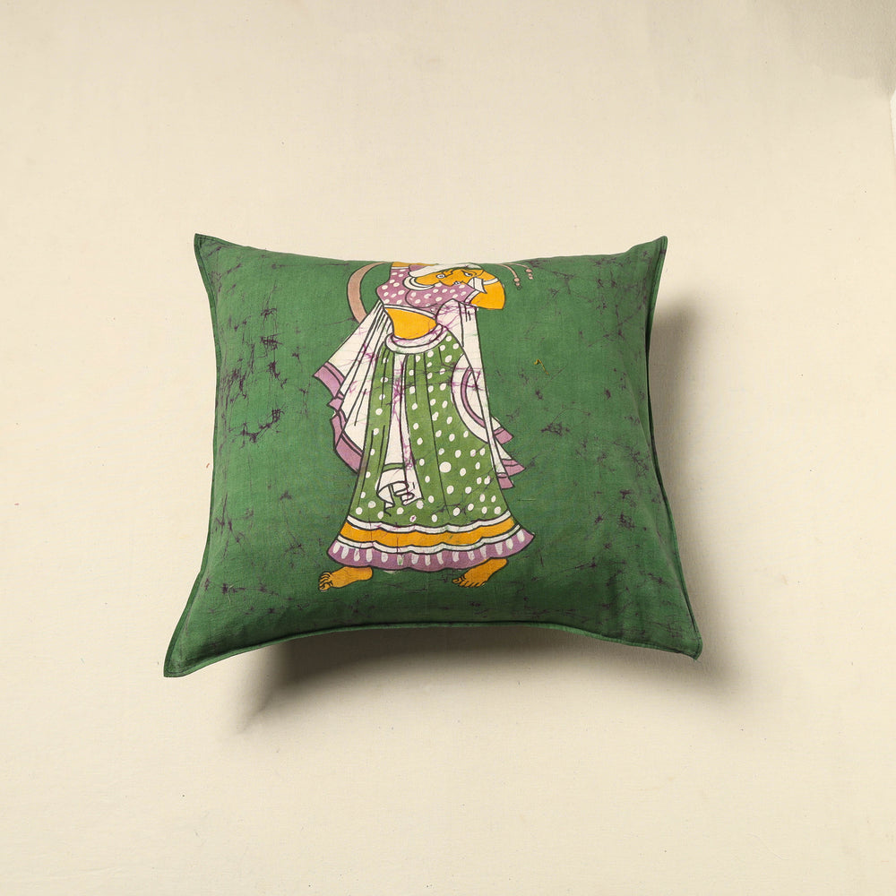 Green - Pure Cotton Hand Batik Cushion Cover (18 x 18 in) 81