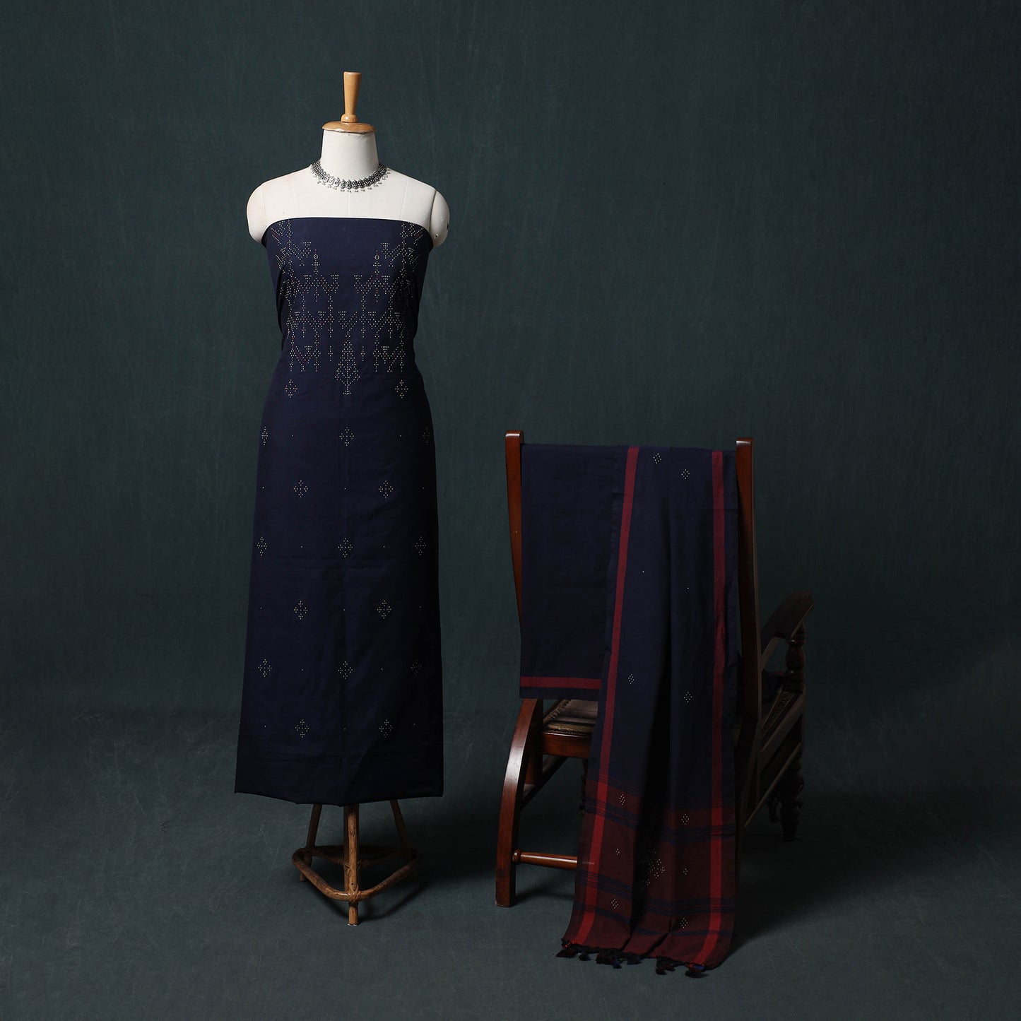 Handwoven Tangaliya Cotton 3pc Unstitched Dress Material Suit Set 03