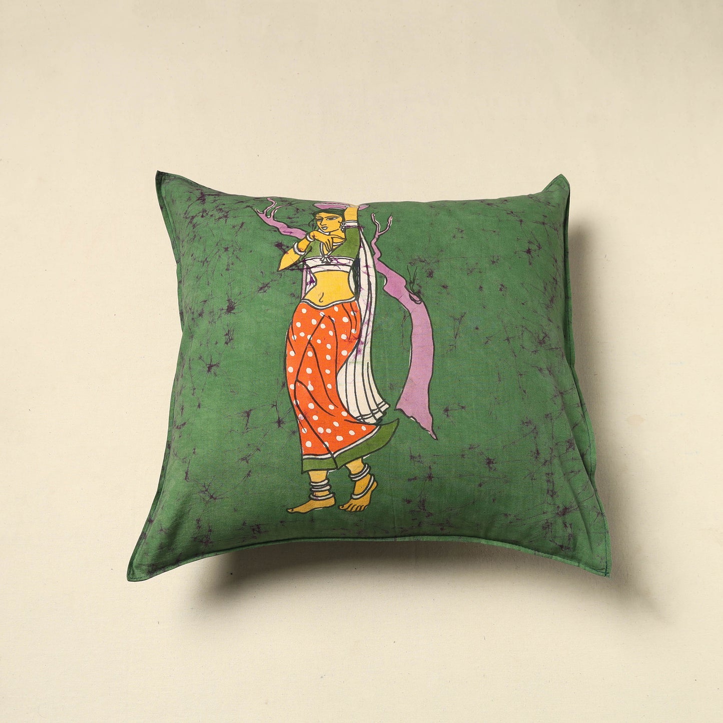 Green - Pure Cotton Hand Batik Cushion Cover (18 x 18 in) 84