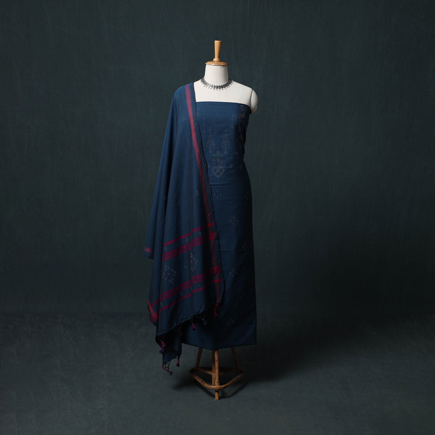 Handwoven Tangaliya Cotton 3pc Unstitched Dress Material Suit Set 04