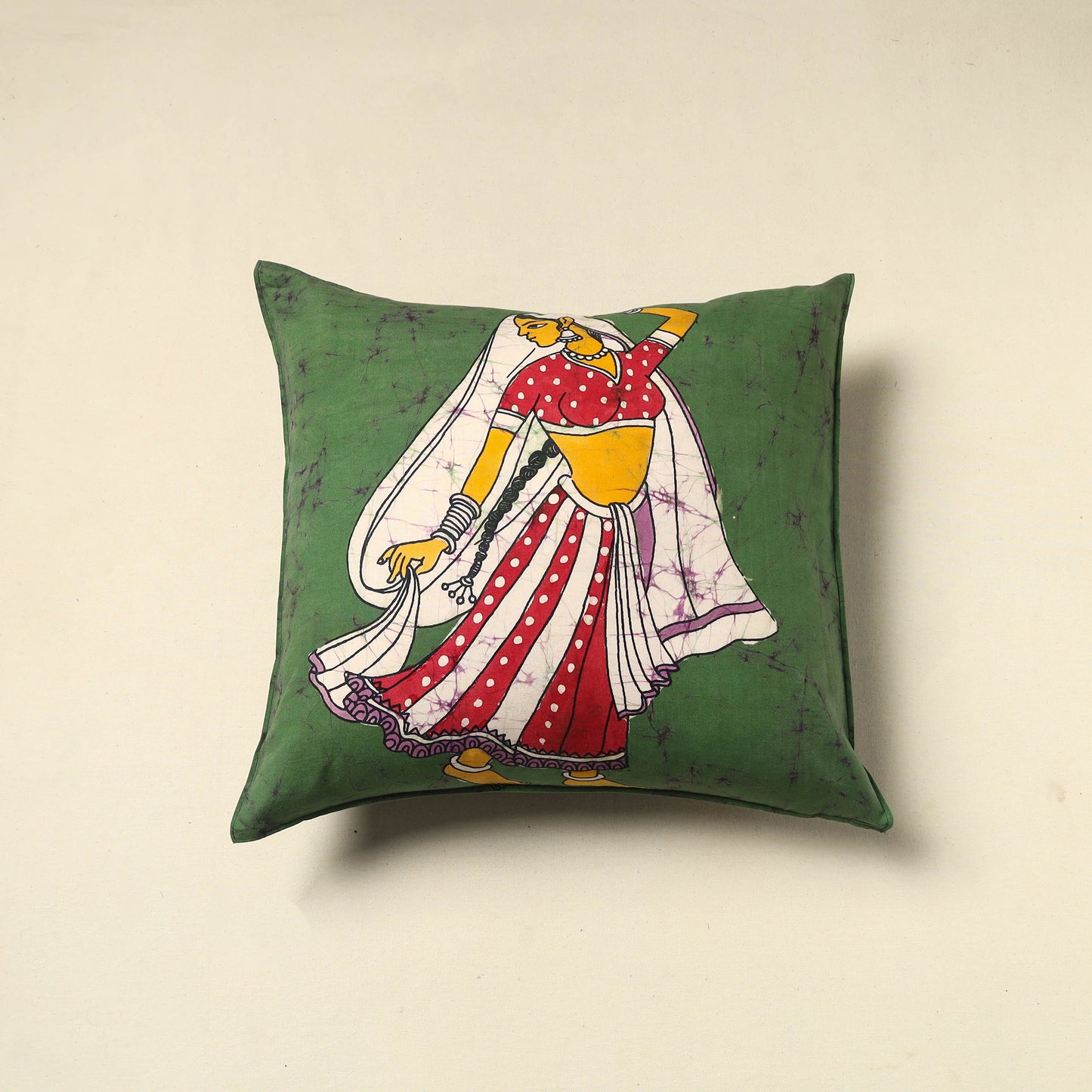 Green - Pure Cotton Hand Batik Cushion Cover (18 x 18 in) 86