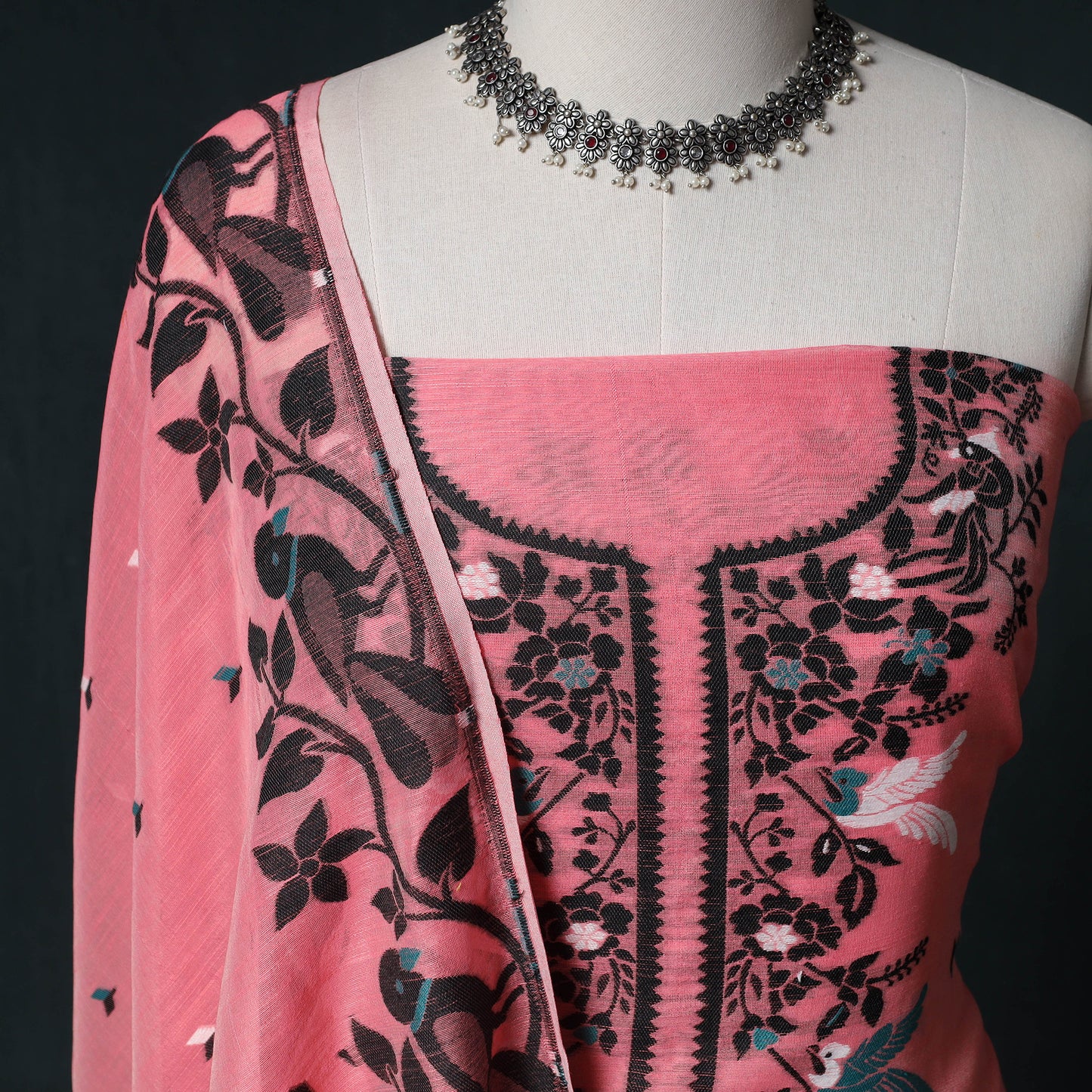Phulia Jamdani Silk Cotton 2pc Unstitched Dress Material Kurta Set 02