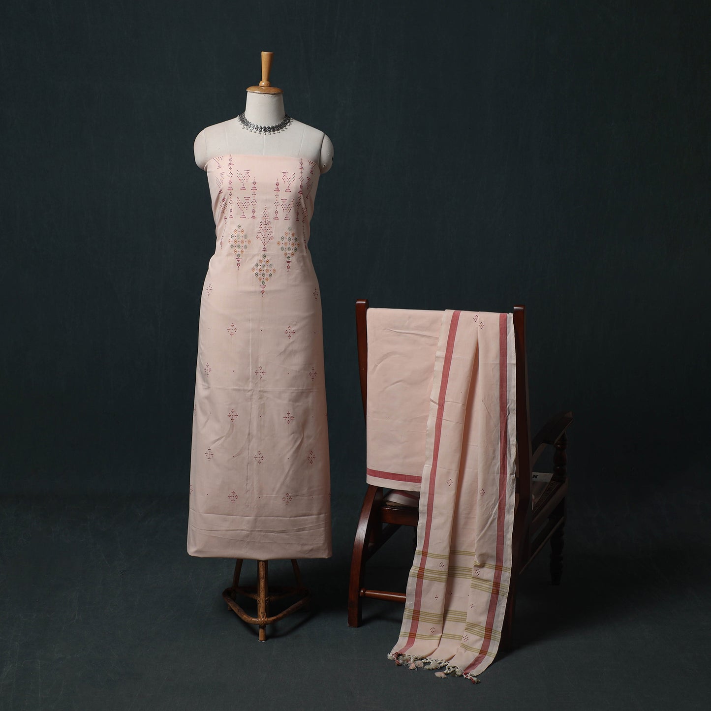 Handwoven Tangaliya Cotton 3pc Unstitched Dress Material Suit Set 05