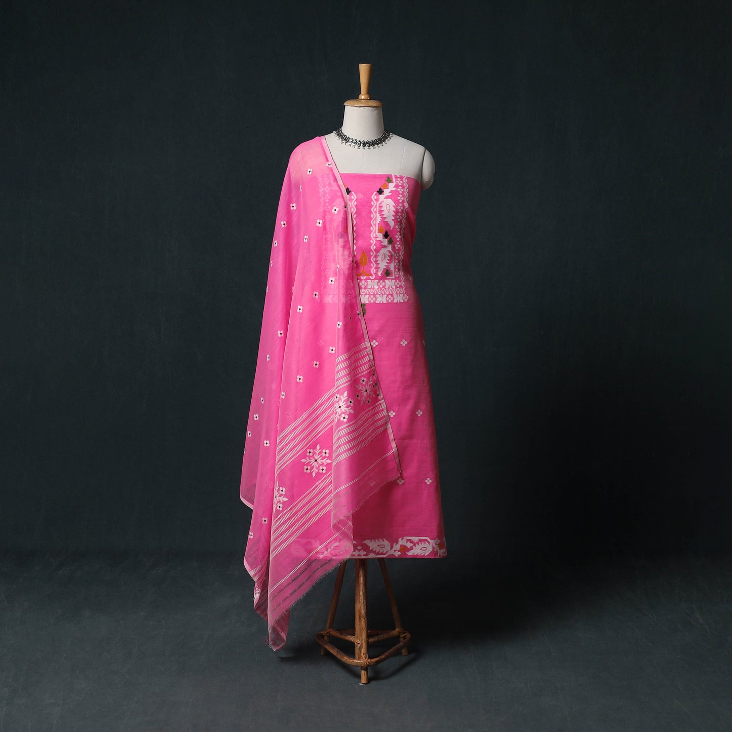 Phulia Jamdani Silk Cotton 2pc Unstitched Dress Material Kurta Set 03