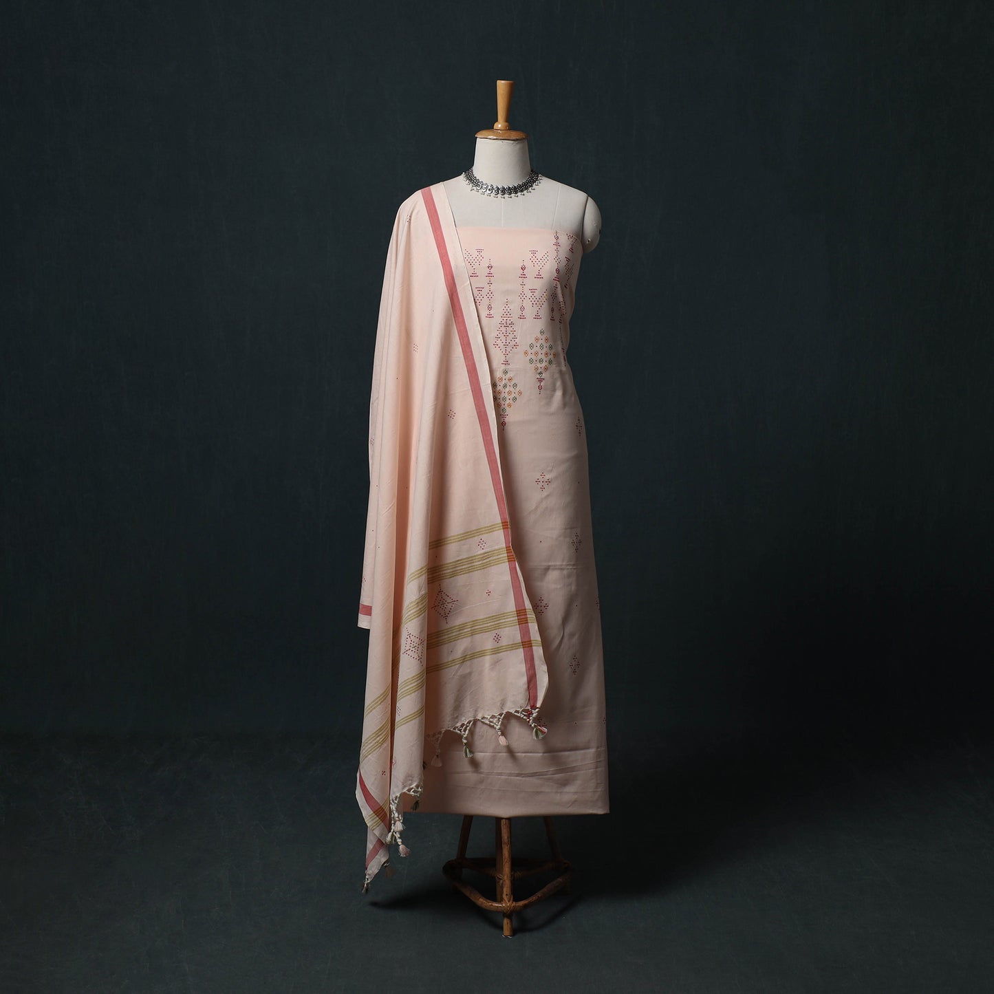 Handwoven Tangaliya Cotton 3pc Unstitched Dress Material Suit Set 05