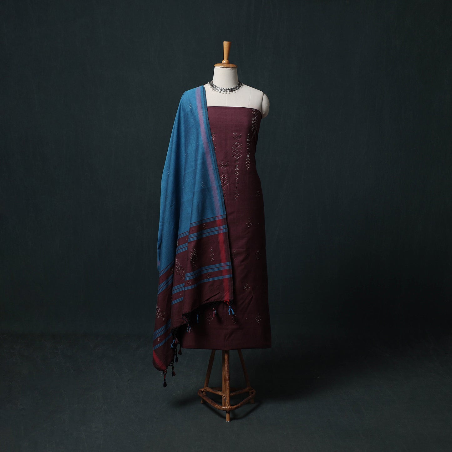 Handwoven Tangaliya Cotton 3pc Unstitched Dress Material Suit Set 06