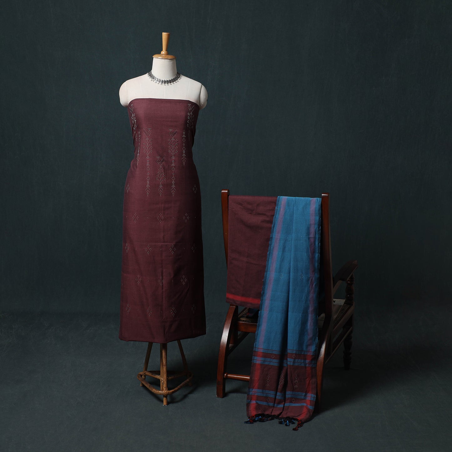 Handwoven Tangaliya Cotton 3pc Unstitched Dress Material Suit Set 06