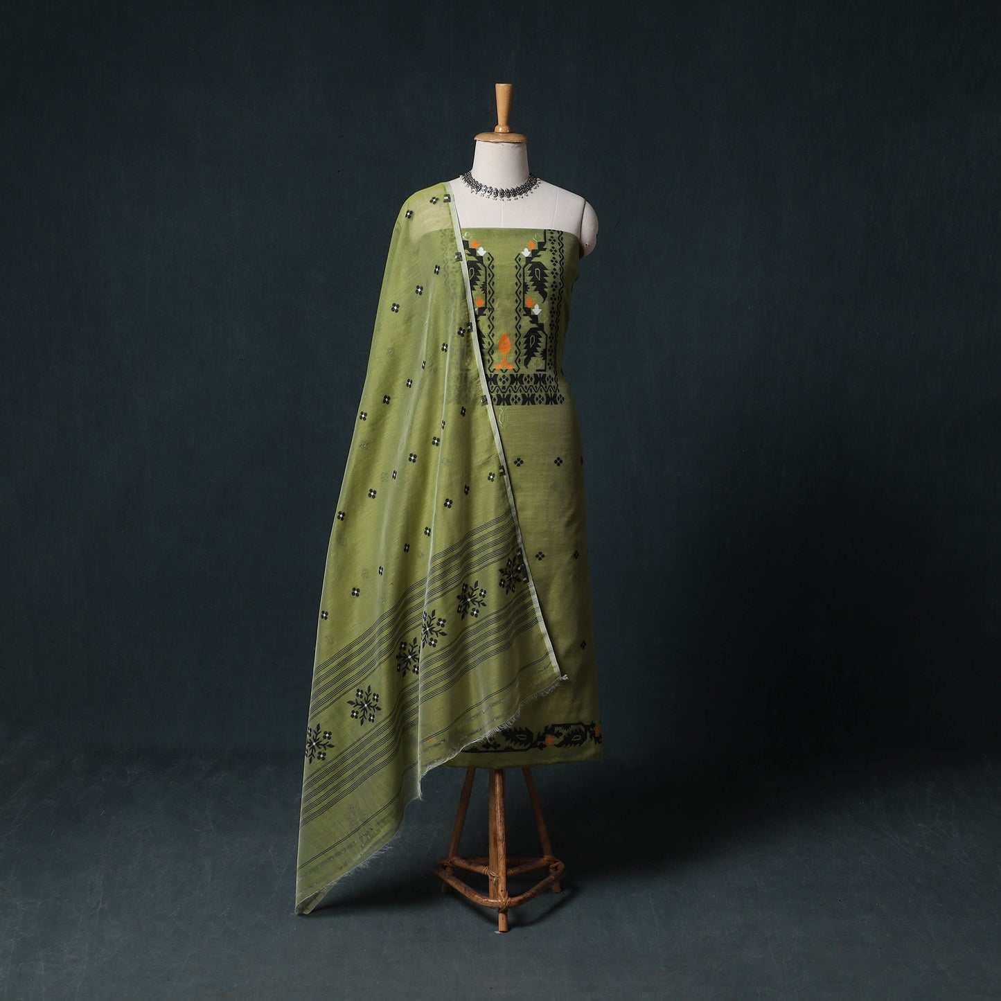 Phulia Jamdani Silk Cotton 2pc Unstitched Dress Material Kurta Set 04