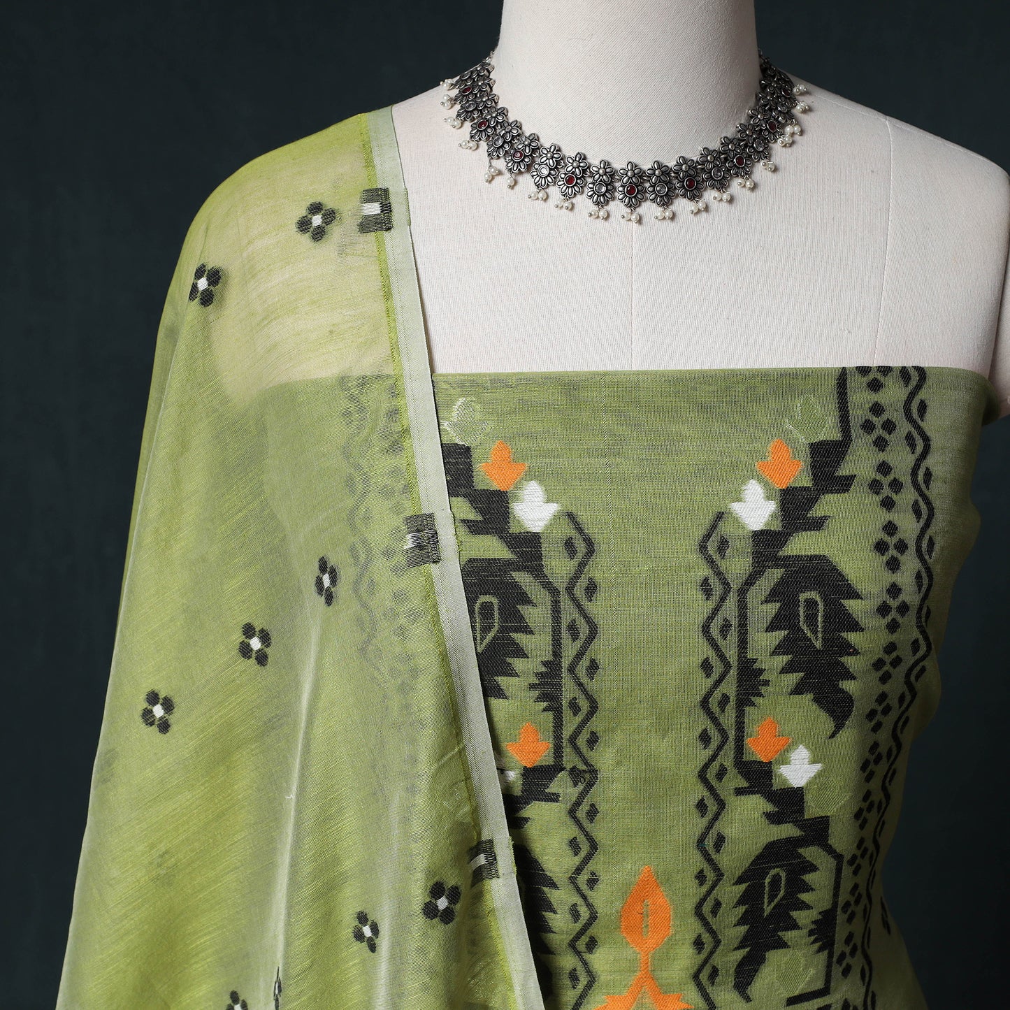 Phulia Jamdani Silk Cotton 2pc Unstitched Dress Material Kurta Set 04