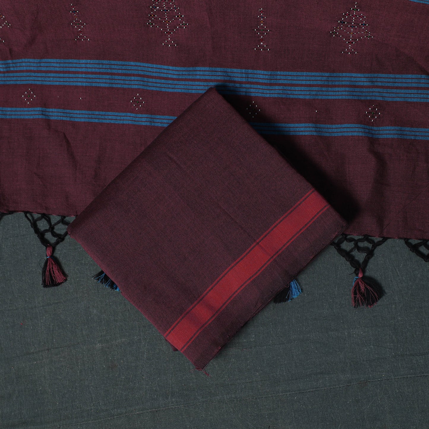 Handwoven Tangaliya Cotton 3pc Unstitched Dress Material Suit Set 06