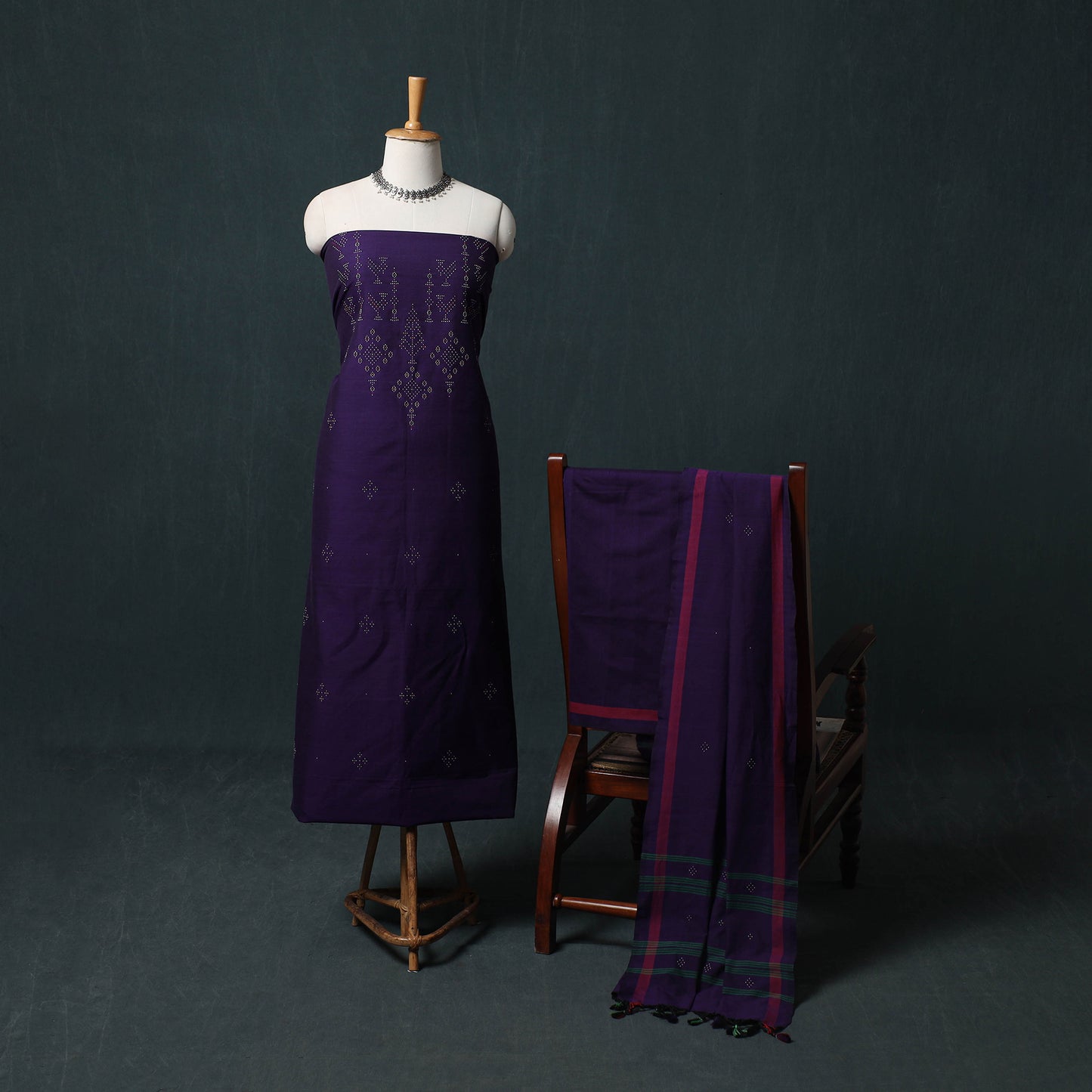 Handwoven Tangaliya Cotton 3pc Unstitched Dress Material Suit Set 07